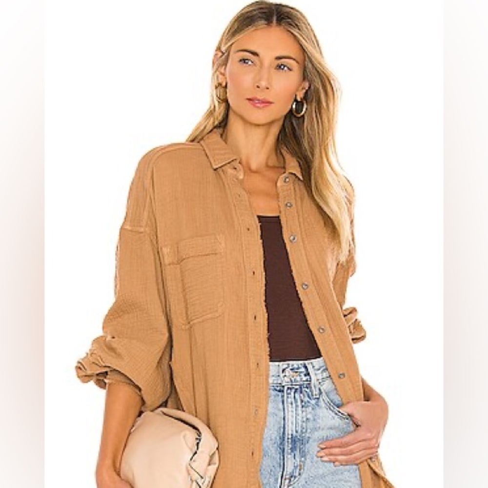 Lumiere Tan Button-Front Oversized Shirt